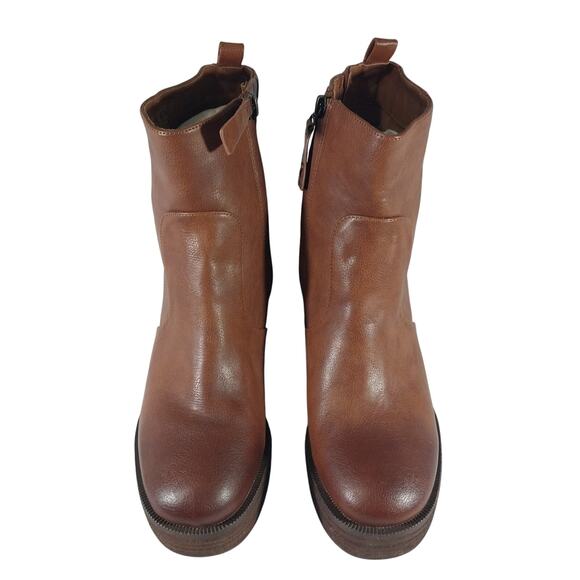 NWOT! ZODIAC! PECAN BROWN GENUINE LEATHER ULTRA CHUNKY HEEL ANKLE BOOTS! SZ 8.5M - Picture 4 of 11